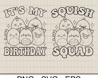 Birthday Girl Squish Squad SVG PNG: Coloring Page (Digital Download)