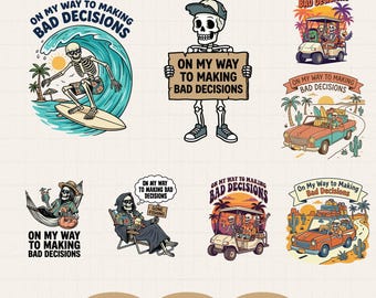 On My Way to Making Bad Decisions Skeleton Funny Beach Party Vacation Png, Summer Party Humor, Tropical Holiday, Digital download