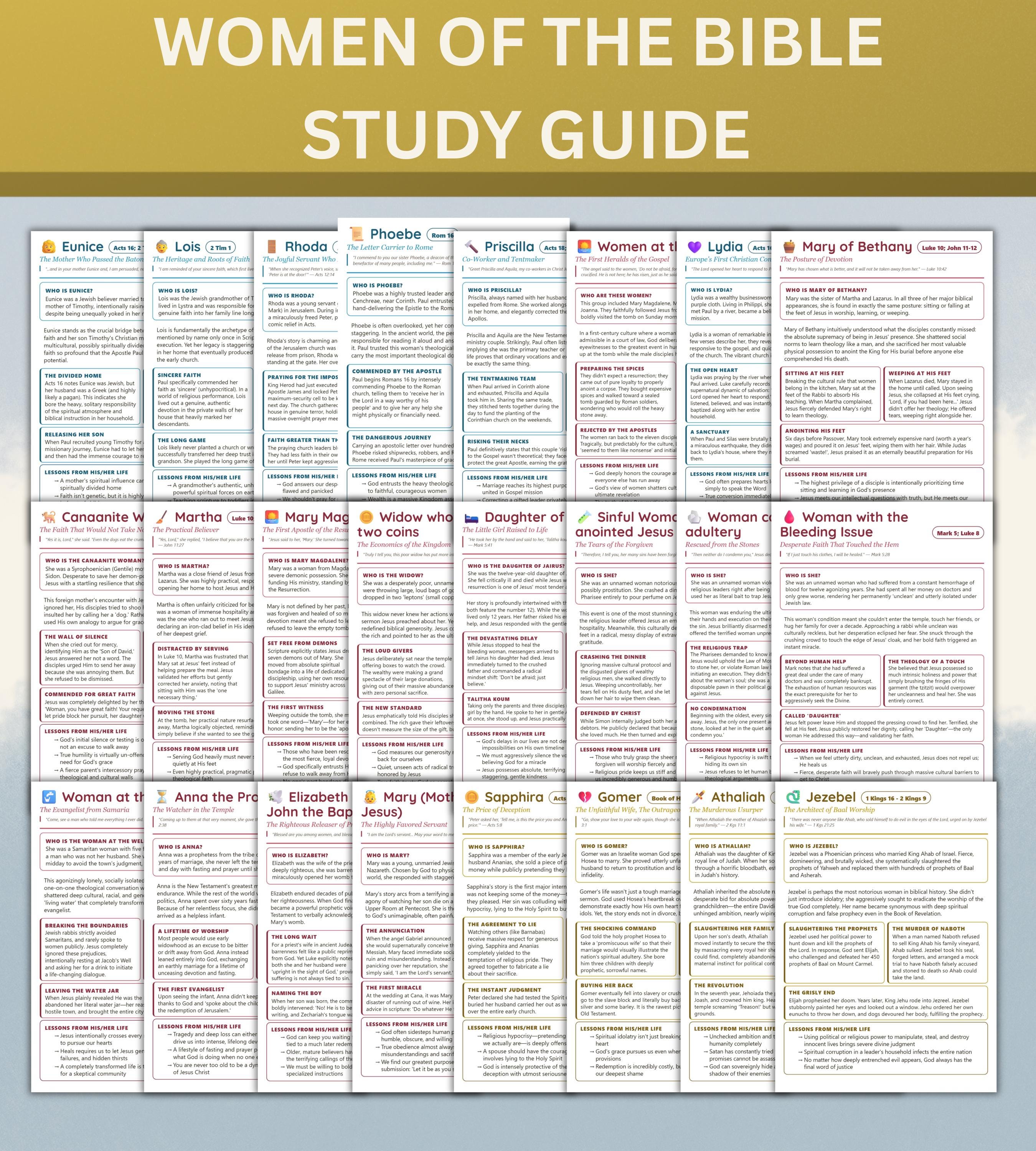 51 Women of the Bible Character Study Guide Tip-ins, Printable PDF ...