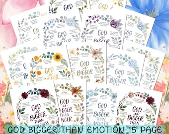 Bible Tip ins God is Bigger Than Emotions Bundle PDF - Christian Journal Printable, Entire Bible Book Summary, One Year Bible Cheat