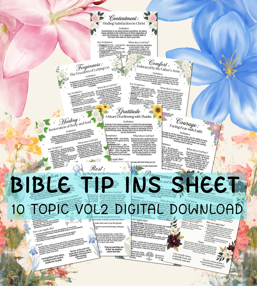 Bible Study Tip Ins Topical Scripture Vol2 Sheets Bundle Printable PDF ...