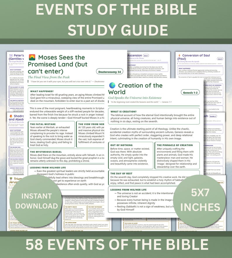 58 Bible Events Study Guide Tip-ins, Scripture Timeline Inserts, Printable PDF Journaling Aid, 5x7 PDF Download