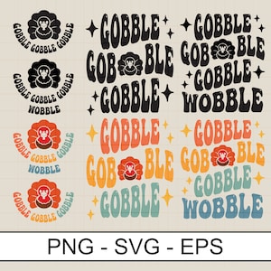 Groovy Thanksgiving Turkey - Gobble Wobble PNG SVG EPS