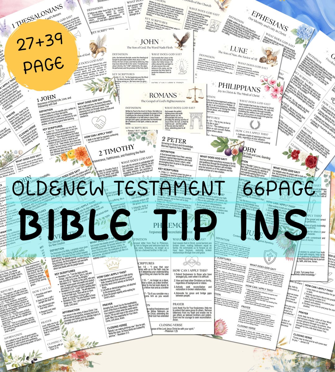 Old and New Testament Bible Study Tip Ins 66 Page Bundle – Scripture ...