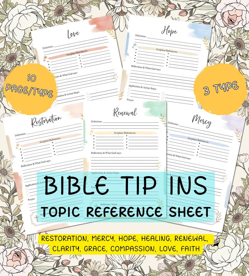 Scriptures Sheet Bible Study Tip-ins BUNDLE, Topical Scripture Sheets (PDF Download) - Etsy