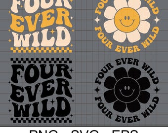 Cuatro SVG PNG de 4.º cumpleaños de Ever Wild: Girasol feliz (archivo digital)