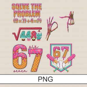 Six Seven Ice Cream Drip 67 Meme PNG-paket: Baseballnummer Clipart (digital nedladdning)