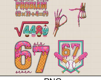 Six Seven Ice Cream Drip 67 Meme PNG Bundle: Baseball Number Clipart (Digital Download)