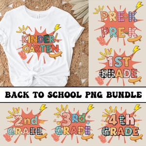 Back to School PNG Bundle, Pre-K to 4th Grade Shirt Designs, Cool Skateboard Lightning Sublimation, Retro Back to School Boys PNG Digital