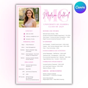 Editable Pink comfort colors Sorority Resume Template, Canva Design with Photo, Sorority Recruitment Cover Letter, Cute Greek Life Rush Pack