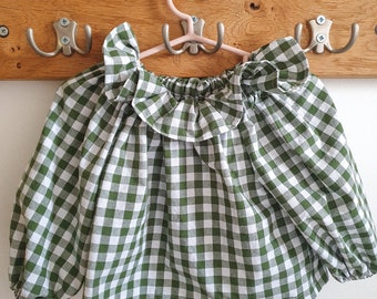 Green gingham baby blouse