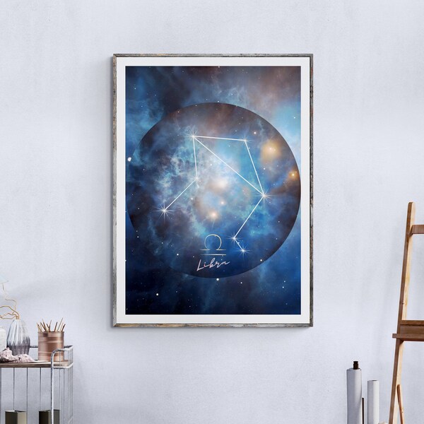 Libra Constellation Zodiac Print | Digital Art Print | Zodiac Signs | Home Decor | Wall Art | Astrology | Digital Product | Galaxy | Print