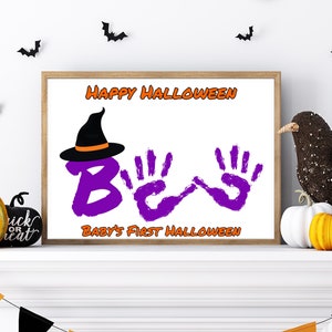 Baby&#39;s First Halloween Keepsake | My First Boo | Halloween Handprint Craft | Halloween Handprint Art | Baby&#39;s First Halloween Footprint Art