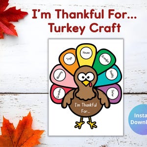 Thankful Turkey Printable Preschool Craft Gratitude Activity for Kids | Thanksgiving Thankful Turkey Activity Printable for Preschoolers