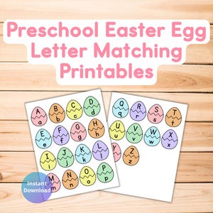 Actividad de emparejamiento de letras con huevos de Pascua, descarga digital, emparejamiento de letras para preescolar imprimible, actividad preescolar para reconocimiento de letras