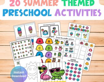 Summer Preschool Activity Pack, 20 Fun Printable Activities for Preschool Kids, Summer Preschool Printables, Summer Preschool Worksheets