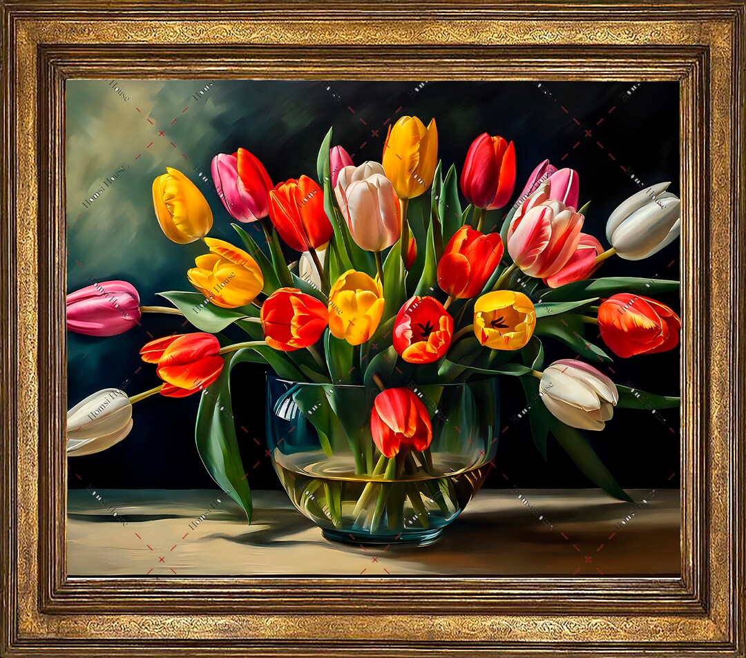 Tulips Still Life Wall Art Oil Painting Vintage Décor PRINTABLE Digital ...