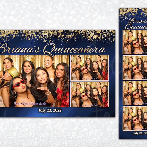 Navy Blue & Gold Wedding Birthday Quinceañera Sweet 16 Photo Booth Template 4x6 and 2x6
