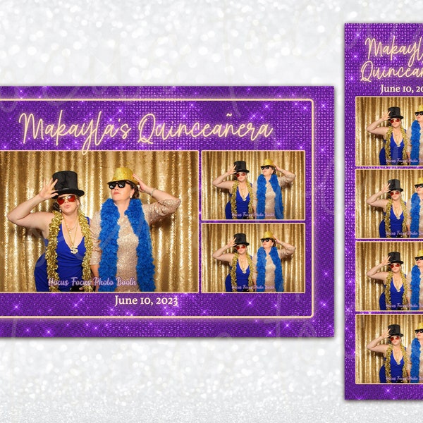 Purple/Lavendar & Gold Birthday Quinceañera Sweet 16 Photo Booth Template 4x6 and 2x6