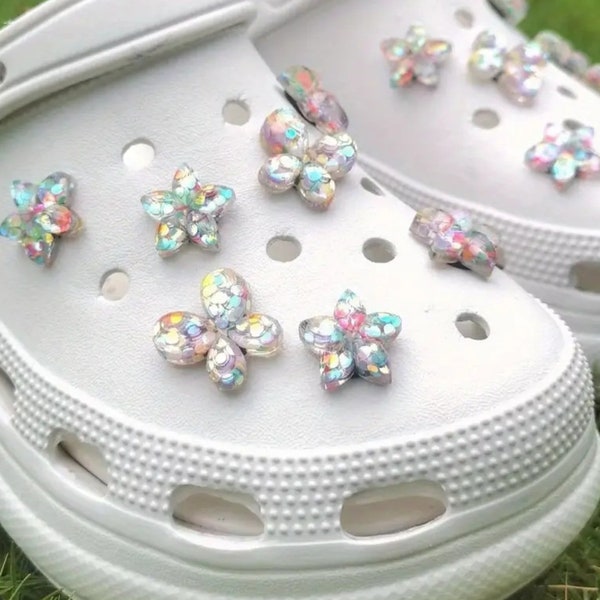 5 PCS SET Sparkly Iridiscent Croc Charms Sets For Clog Decoration Cool Accessories For Girls and Women Shiny and Shiny Croc Charms