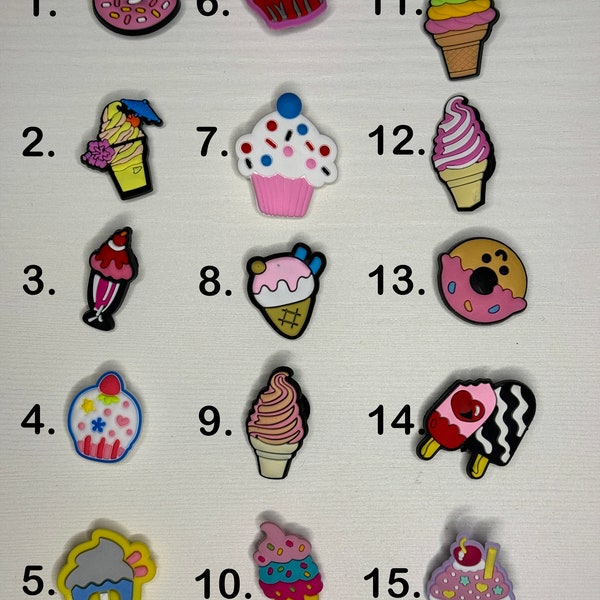 Breloques croco dessins mignons badge épingle crème glacée fraîche, beignets, petits gâteaux, desserts sucrés kawaii, breloques chaussures, cadeau pour elle, cadeau pour lui