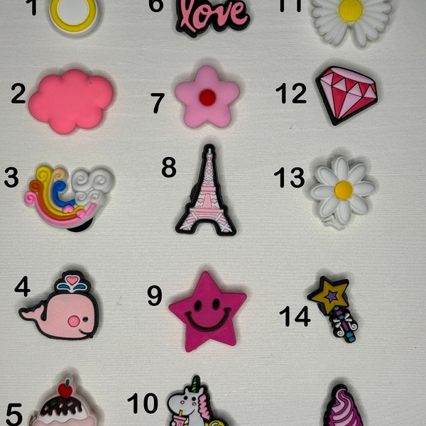 Croc Charms Cute Designs Pin Badge Cool Love Valentine's Day Gift for her Pink Kawaii Shoe Charms Eiffel Tower Unicorn Flower Star Kiss