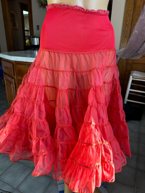 Vintage 1950s Red Tiered Ruffled Petticoat Fantasy