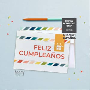 Afdrukbare kaart Feliz Cumpleaños, afdrukbare Spaanse verjaardagskaart, Tarjeta para imprimir, Instant Download