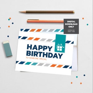 Tarjeta de cumpleaños imprimible, tarjeta de feliz cumpleaños, tarjeta de cumpleaños, tarjeta de cumpleaños azul, tarjeta imprimible, descarga instantánea