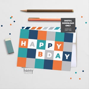 Cartão de aniversário para impressão, cartão de feliz aniversário, cartão de aniversário digital, download instantâneo
