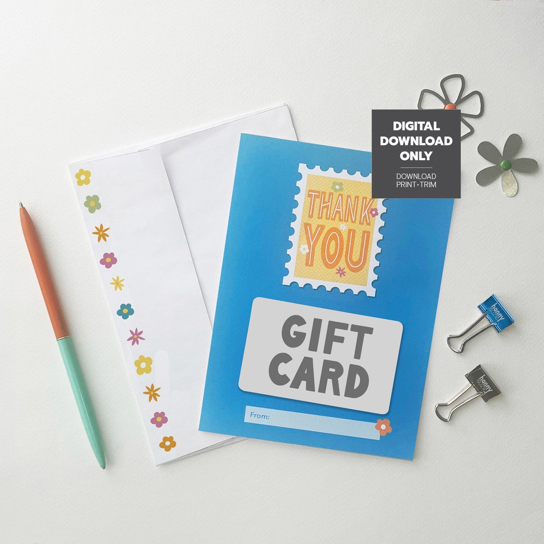 Thank You Printable Gift Card Holder and Envelope, Instant Download PDF ...