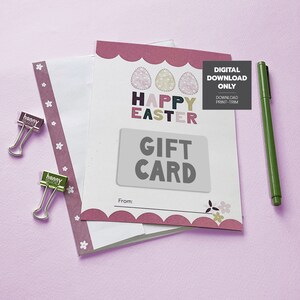 Porte-cartes cadeau imprimable Joyeuses Pâques, carte oeufs de Pâques, téléchargement immédiat