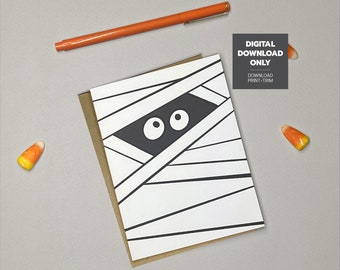 Printable Halloween Card, Mummy Halloween Card, Happy Halloween Card, Boo Card, Halloween Party Card, Instant Download