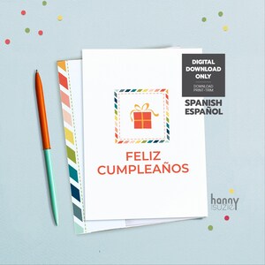 Imprimible Tarjeta de Cumpleaños, Spaanse afdrukbare verjaardagskaart, direct downloaden