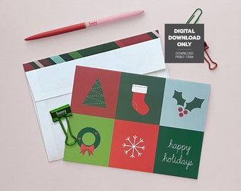 Happy Holidays Printable Card, Christmas Card, Modern Christmas Printable, Instant Download