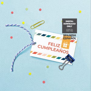 Etiqueta de presente Feliz Cumpleaños para imprimir, etiquetas de presente para impressão de aniversário espanhol, download instantâneo