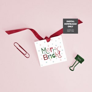 Etichetta stampabile Merry & Bright, etichetta stampabile di Natale, etichetta regalo per le feste, download immediato, modello di etichetta
