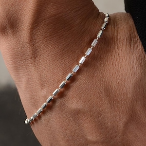 Handmade Sterling Silver Faceted Bead Bracelet – Minimalist Chain Jewelry