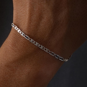 Sterling Silver 925 Minimal Press Thin  Bracelet , Everyday Luxury Silver , Boyfriend Gift ,  Men&#39;s Chain Bracelet , Men&#39;s Jewelry