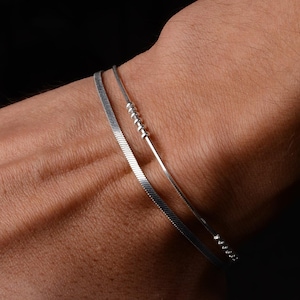 Sterling Silver 925 Minimal Round Snake Men Bracelet , Everyday Luxury Silver , Boyfriend Gift ,  Men&#39;s Chain Bracelet , Men&#39;s Jewelry