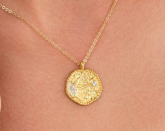 14K Gold Plated Sterling Silver Zircon Sun Necklace