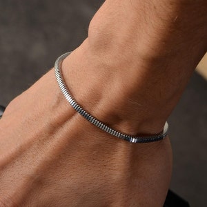 Sterling Silver 925 Minimal Cube Men Bracelet , Everyday Luxury Silver , Boyfriend Gift ,  Men&#39;s Chain Bracelet , Men&#39;s Jewelry