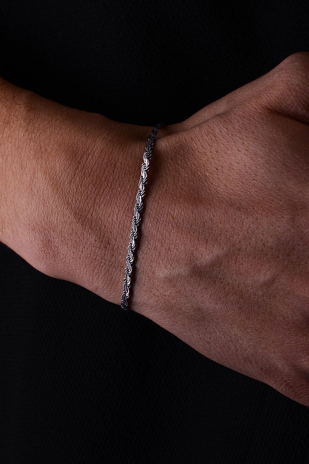 Men's Silver Wheat Chain Bracelet: Slim Woven Stainless