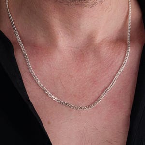 Men&#39;s Sterling Silver Curb Chain Necklace With Flat Link Design, Sleek And Modern Jewelry Piece, Ideal Gift For Him Or Daily Wear Style