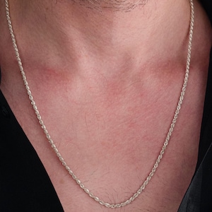 Sterling Silver 925 Rope Chain Necklace for Men – Minimalist Thick Twist Chain – Oxidized Silver Rope Chain – Elegant Men&#39;s Necklace