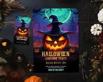 Halloween Party Invitation Custom Halloween Costume Party Invitations Halloween Jackolanturn Editable Invite Instant Download Scary Pumpkin