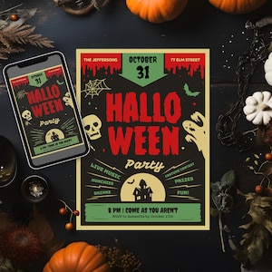 Vintage Retro Halloween Party Invitation Custom Halloween Invitations Editable Invitations Booze and Boos Invite Printable Instant Download