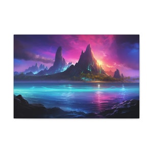 Canvas Gallery Wraps - Island, Blue Mana, MTG Scenic, neon