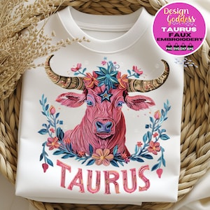 Taurus SVG, taurus zodiac, taurus birthday, taurus, taurus png, astrology svg, boho svg, faux embroidery, boho embroidery, PNG, SVG, taurus