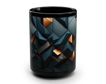 Geometric Black Coffee Mug - Modern Art Design, 15oz